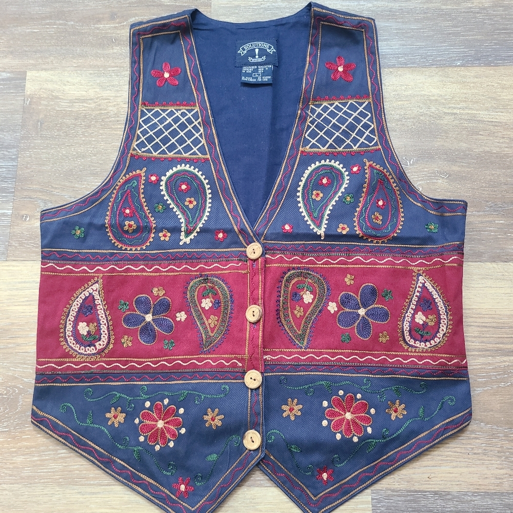 Solutions! Vintage 80s Embroidered Vest Womens Size Large